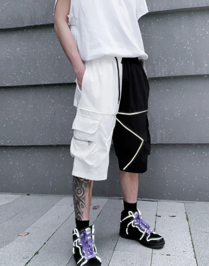 Black and White Cargo Shorts - Image 2