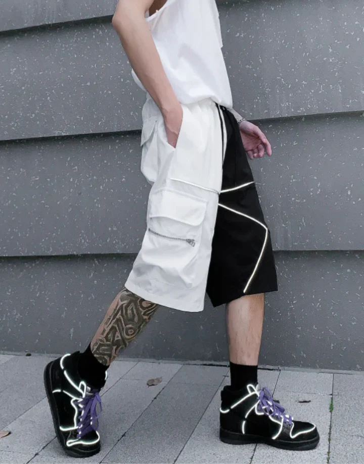 Black and White Cargo Shorts - Image 3
