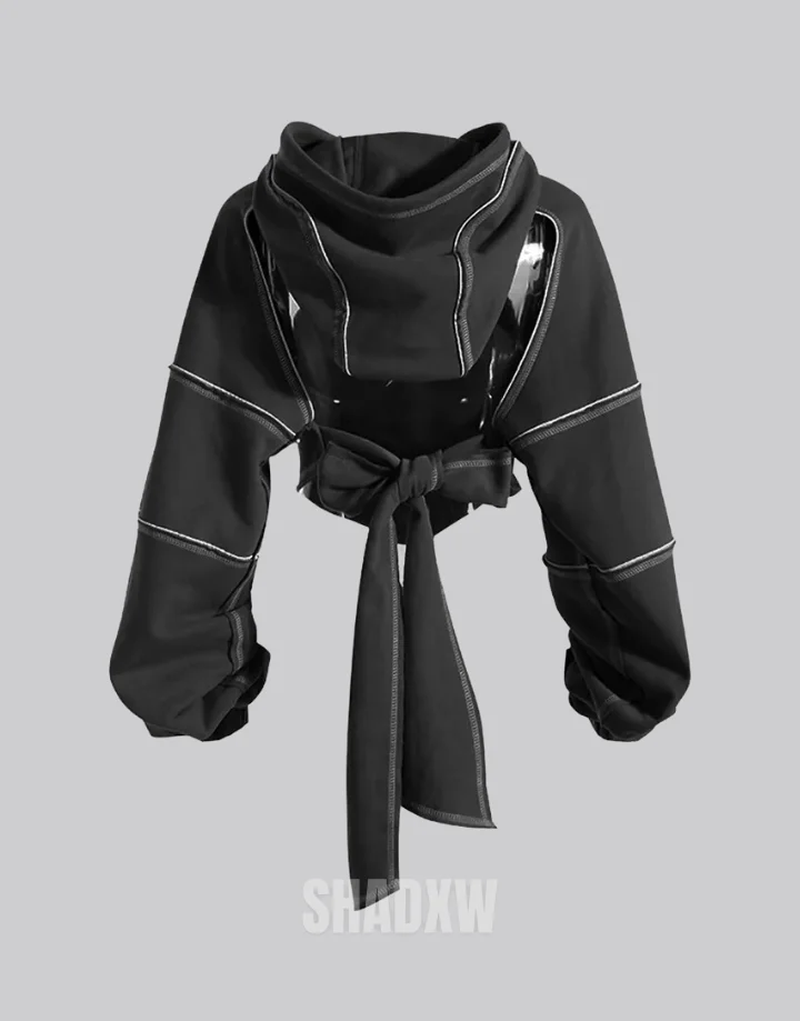 Black Crop Top Hoodie - Image 2