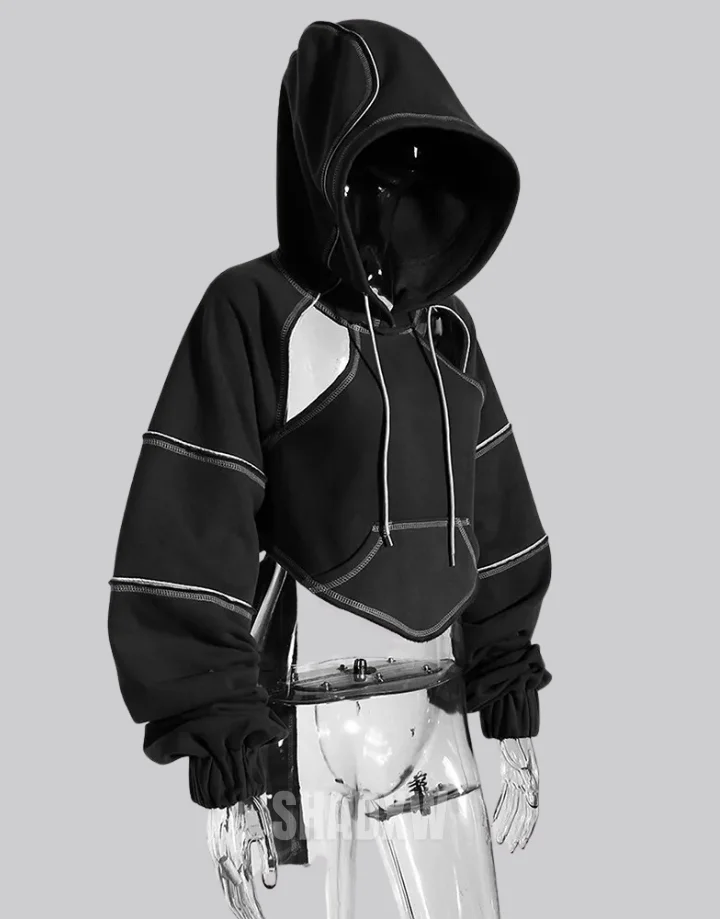 Black Crop Top Hoodie - Image 3