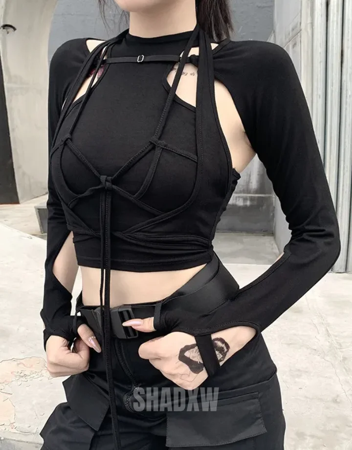 Black Lace Up Crop Top - Image 5