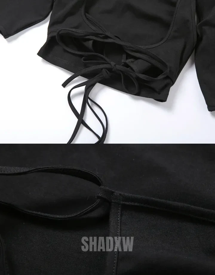 Black Lace Up Crop Top - Image 7
