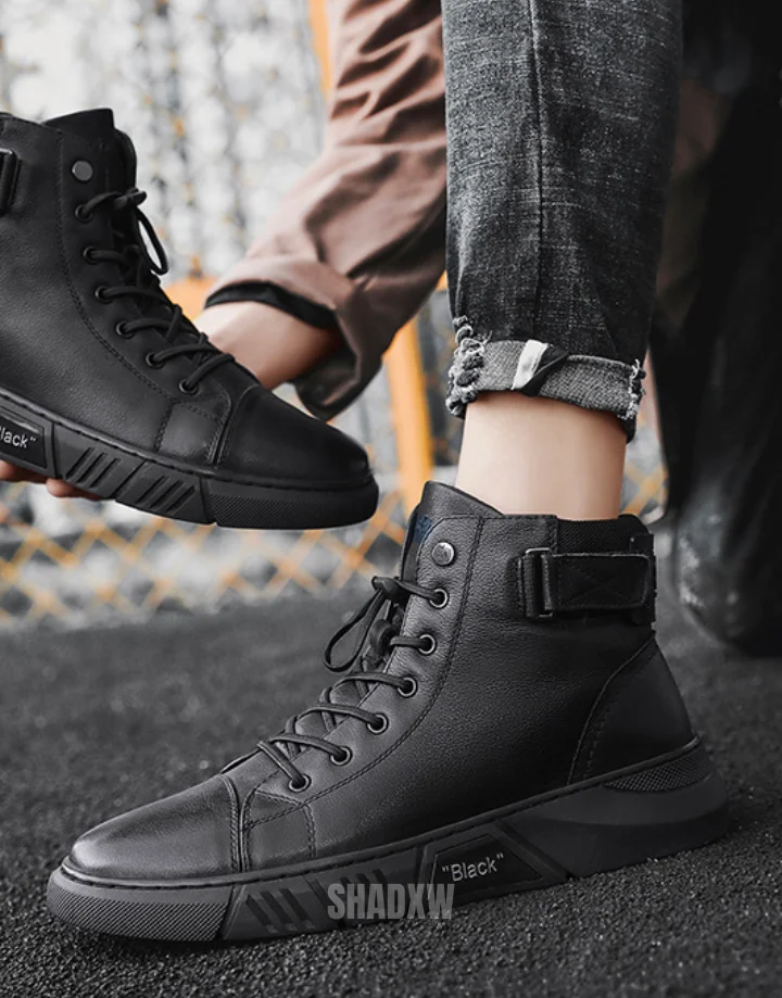 Black Leather High Top Sneakers - Image 10