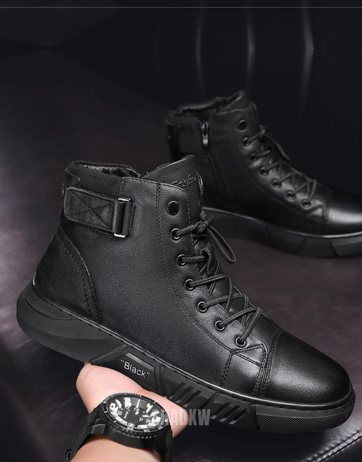 Black Leather High Top Sneakers - Image 11