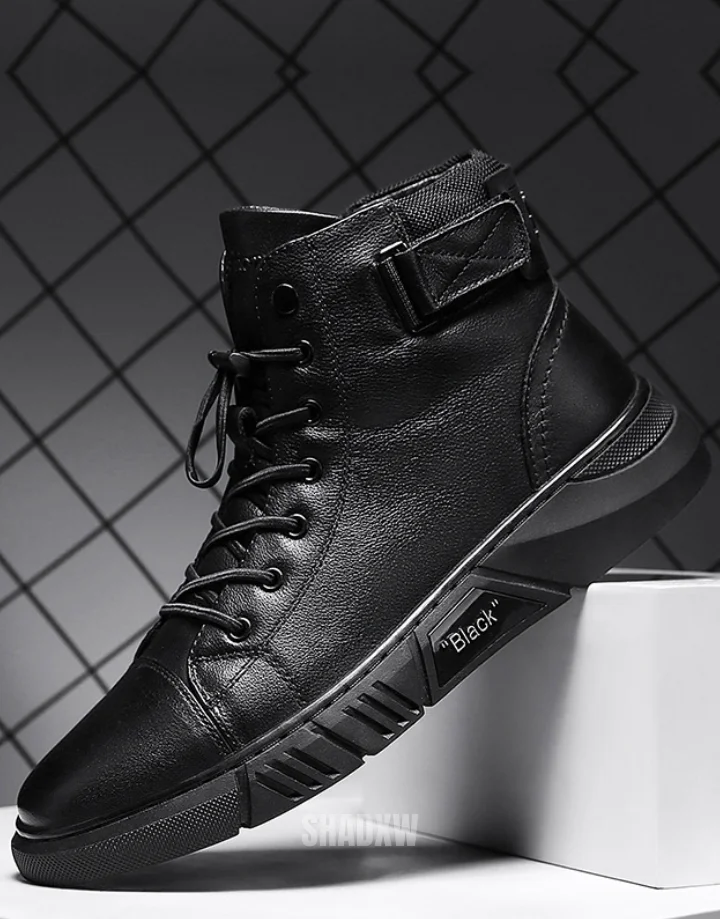 Black Leather High Top Sneakers - Image 2