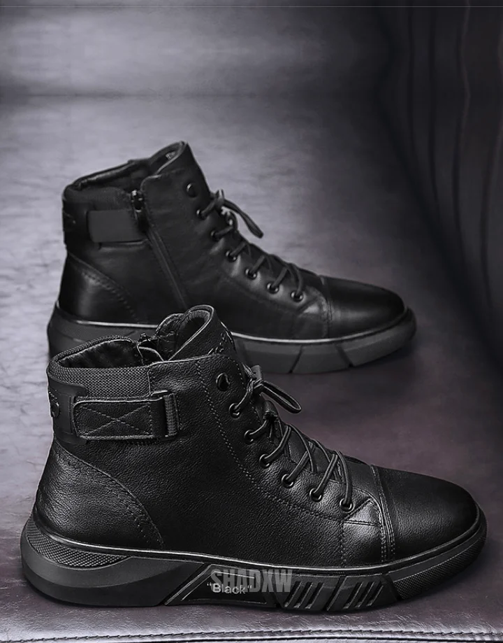 Black Leather High Top Sneakers - Image 4