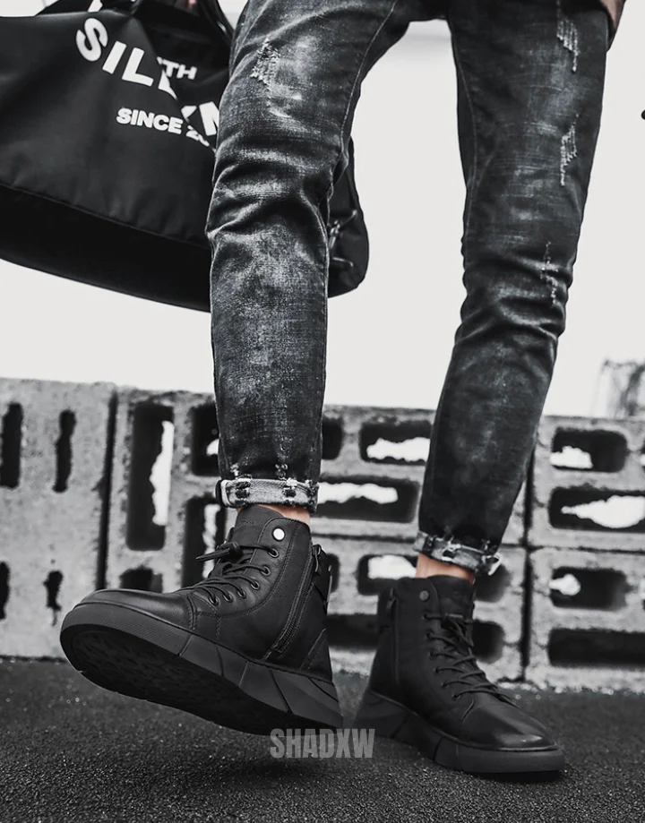Black Leather High Top Sneakers - Image 5