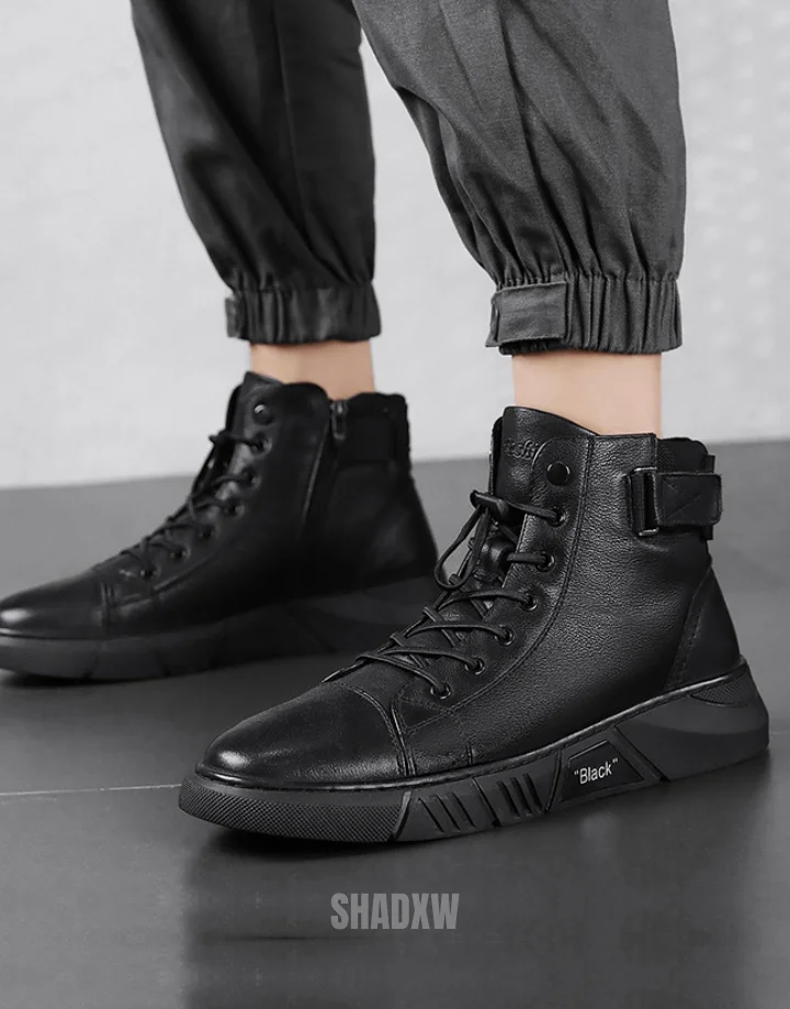 Black Leather High Top Sneakers - Image 6