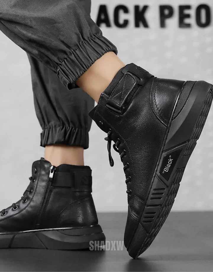 Black Leather High Top Sneakers - Image 7