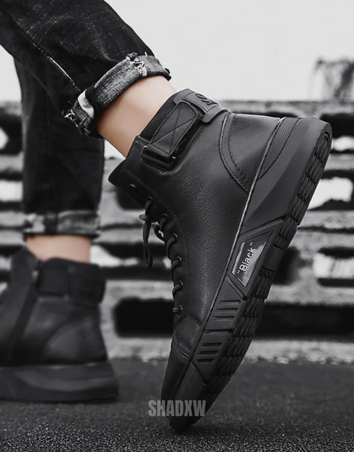Black Leather High Top Sneakers - Image 8