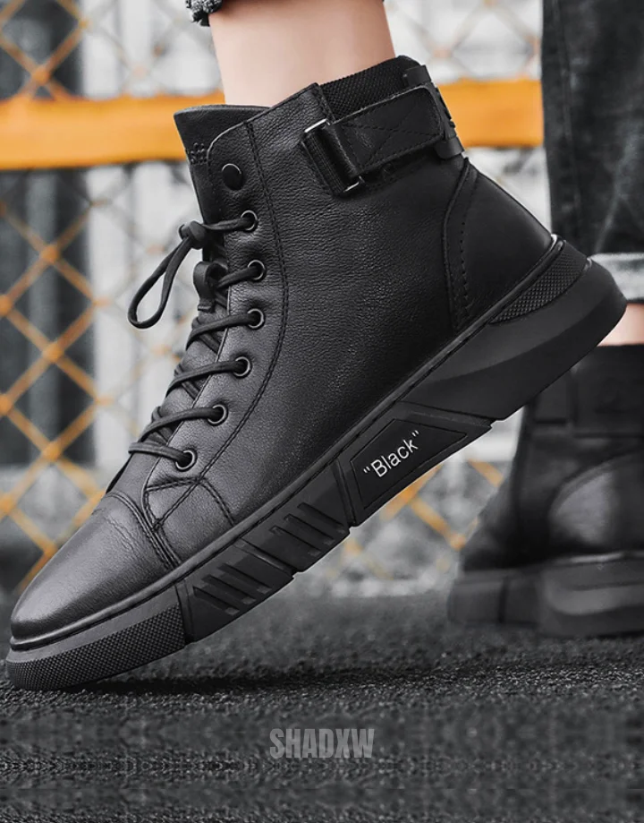 Black Leather High Top Sneakers - Image 9