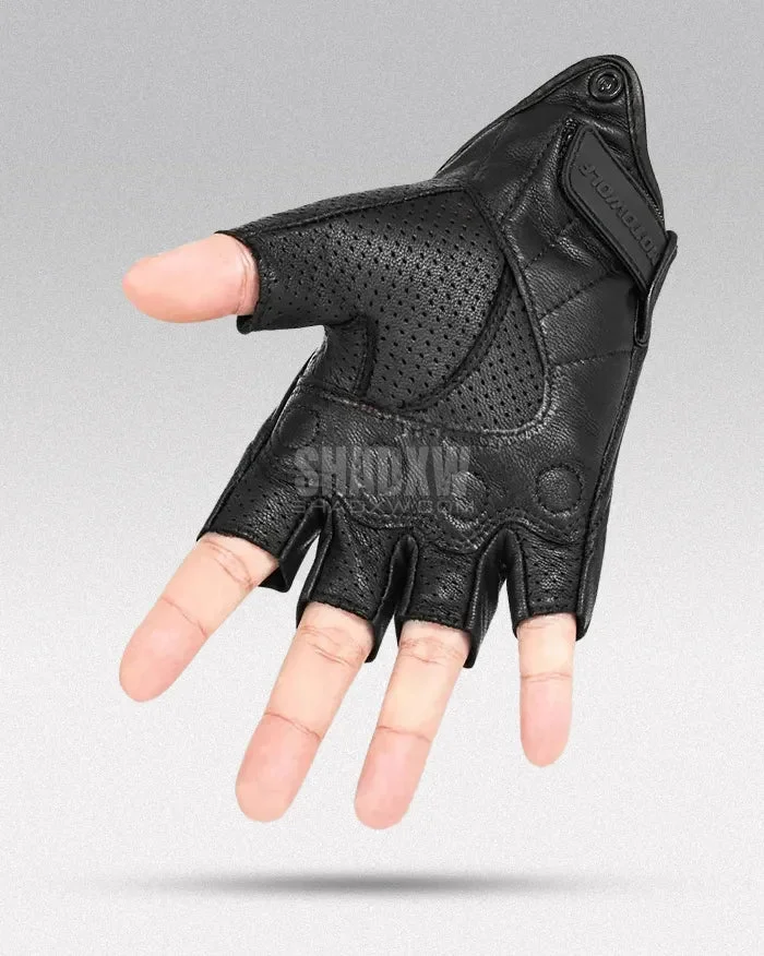 Black Leather Tactical Gloves - Image 2
