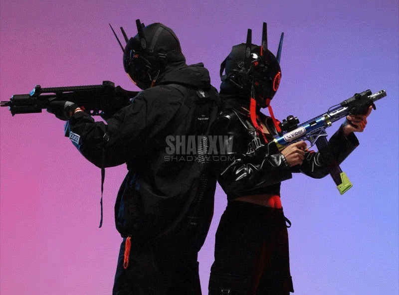 Blue and Red Cyberpunk Helmet - Image 3