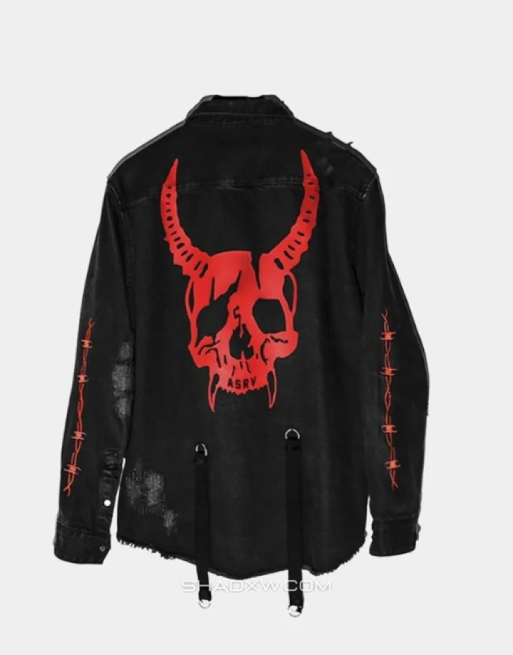 Punk Black Denim Jacket - Image 2