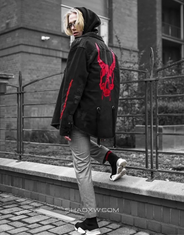 Punk Black Denim Jacket - Image 4