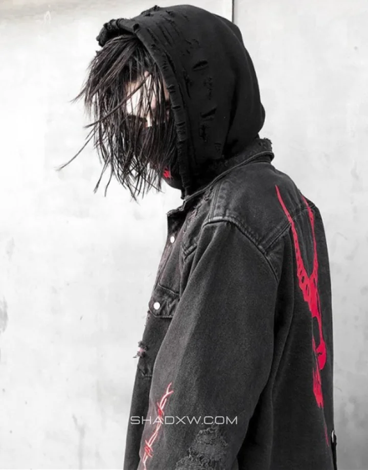 Punk Black Denim Jacket - Image 5