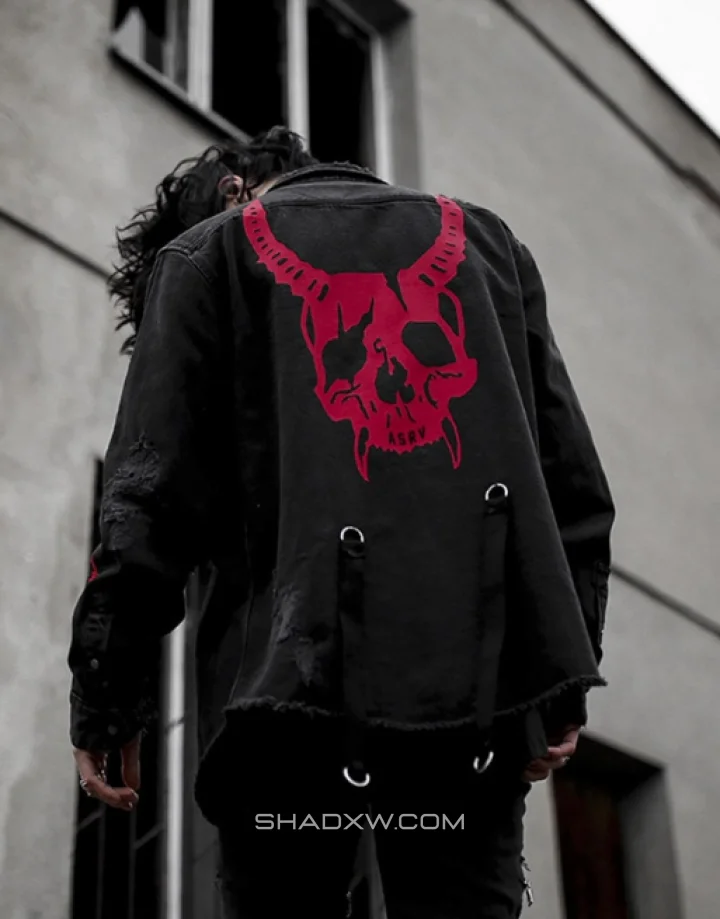 Punk Black Denim Jacket - Image 6