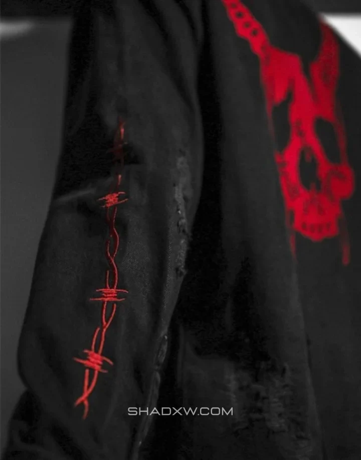 Punk Black Denim Jacket - Image 7