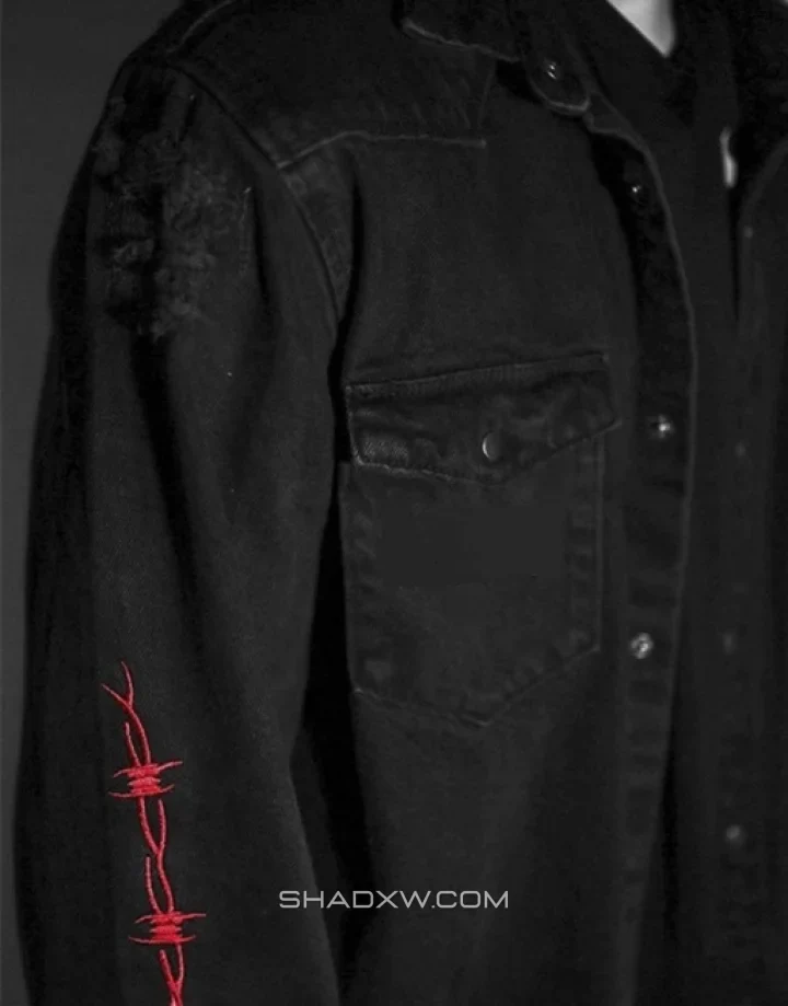Punk Black Denim Jacket - Image 8