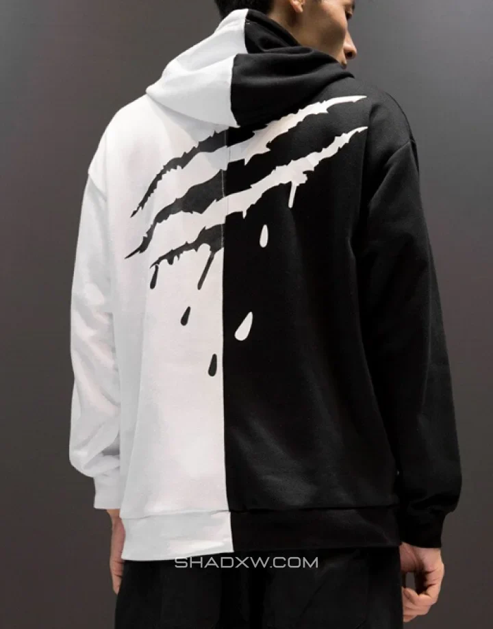 Split Black and White Hoodie - Image 2