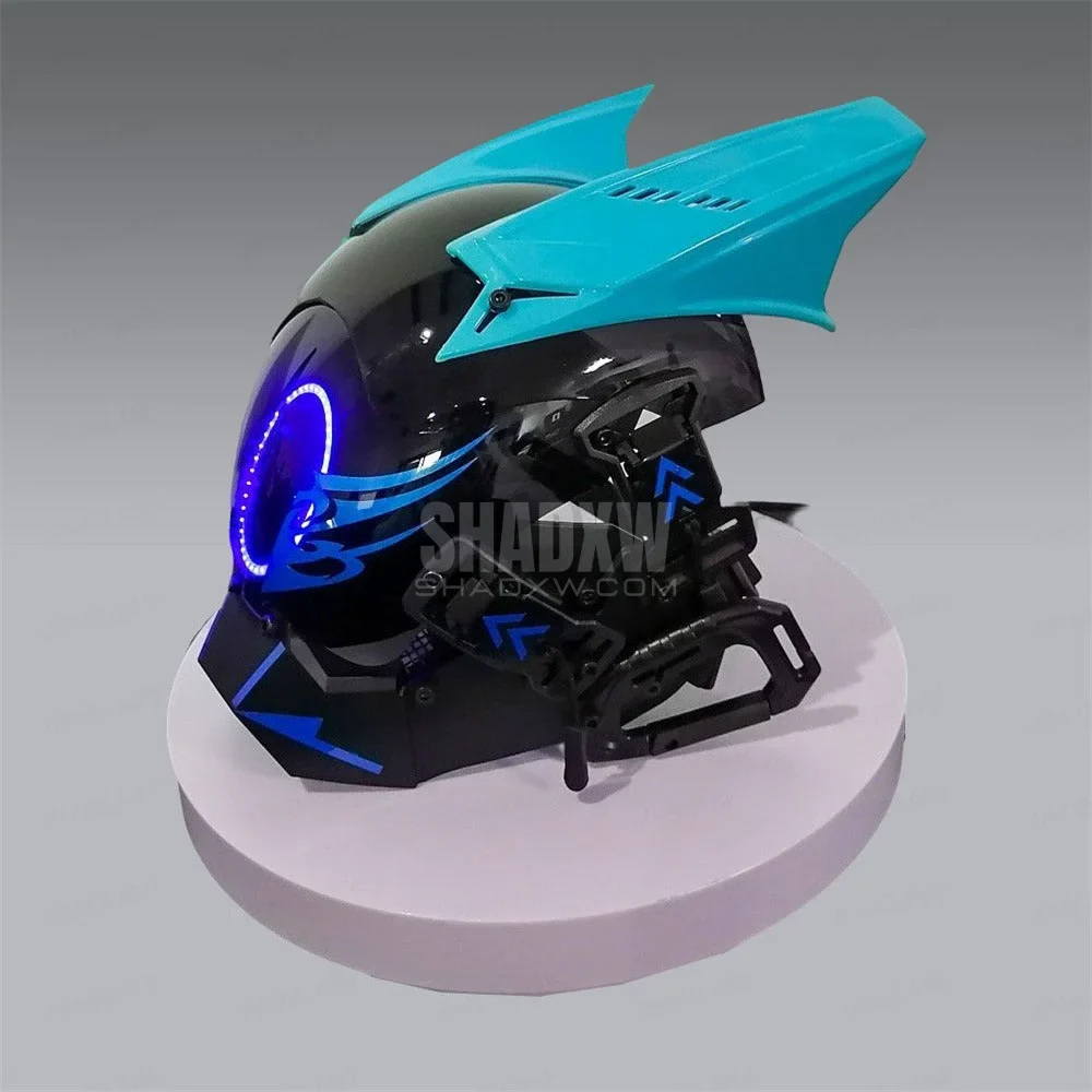 Turquoise Cyberpunk Helmet - Image 3