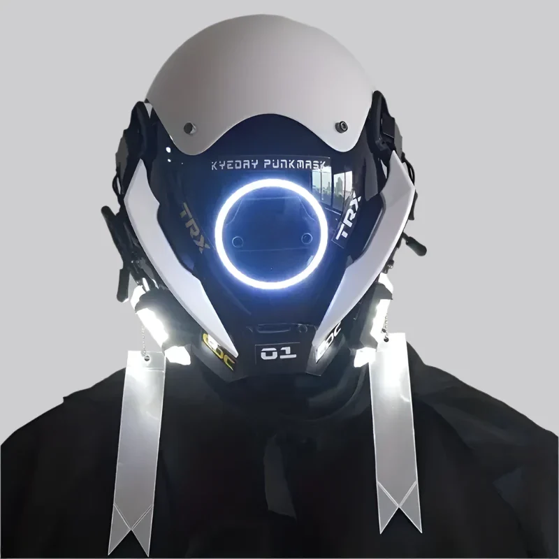 White Cyberpunk Helmet LED