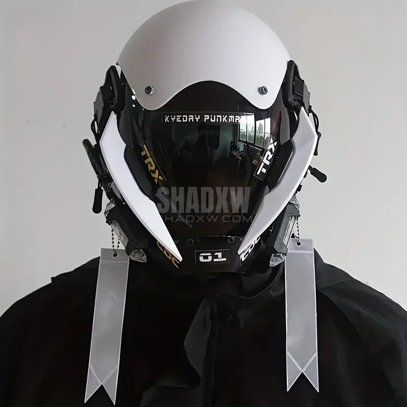 White Cyberpunk Helmet LED - Image 2