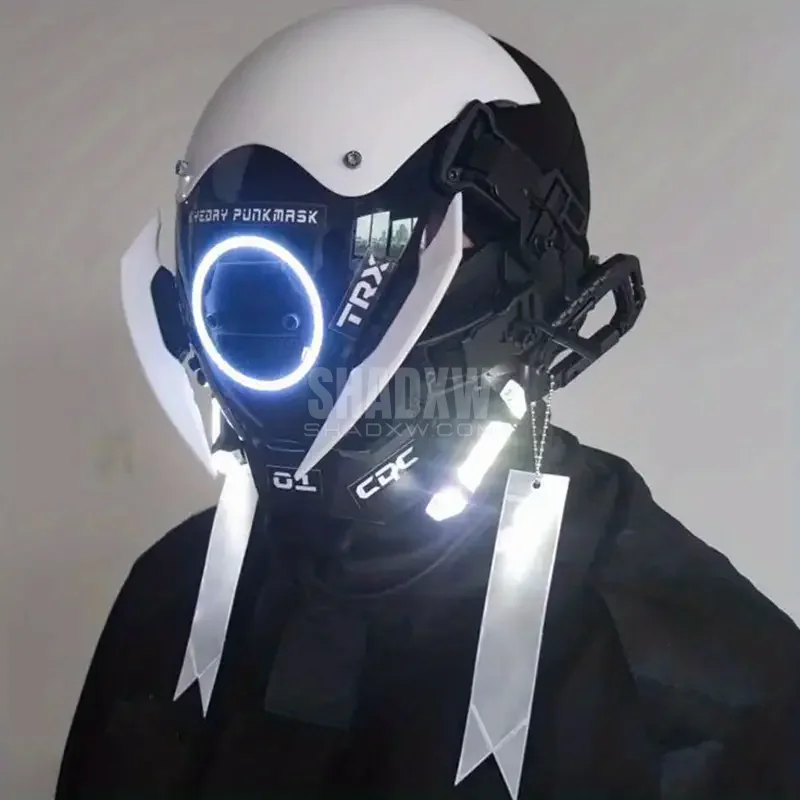 White Cyberpunk Helmet LED - Image 3