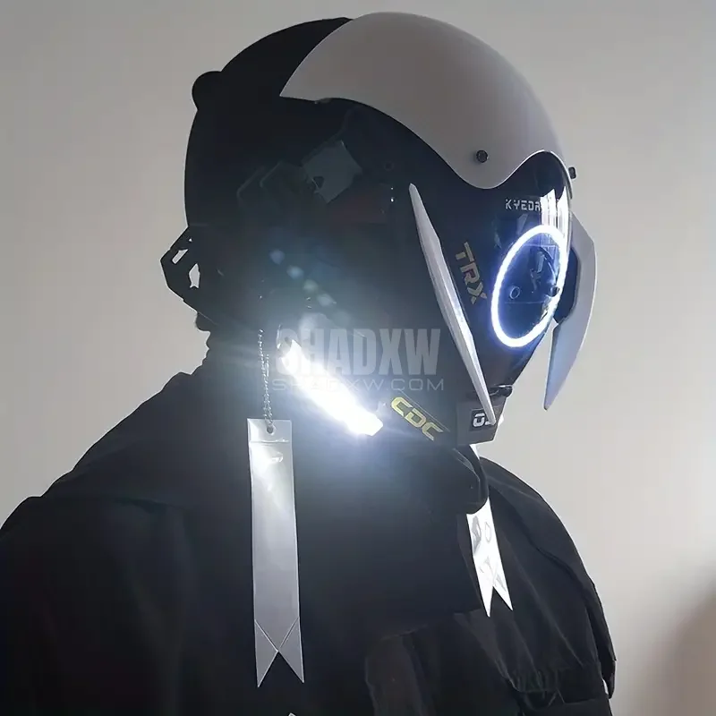 White Cyberpunk Helmet LED - Image 4