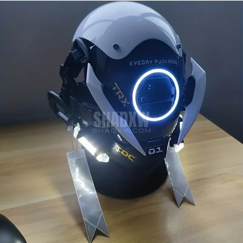 White Cyberpunk Helmet LED - Image 5