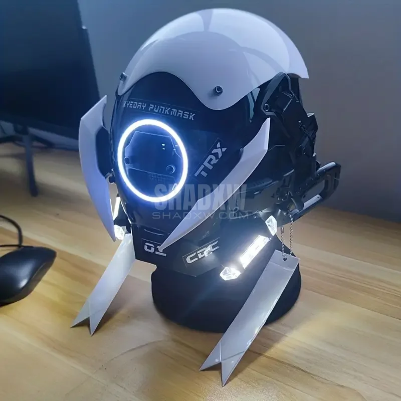 White Cyberpunk Helmet LED - Image 6