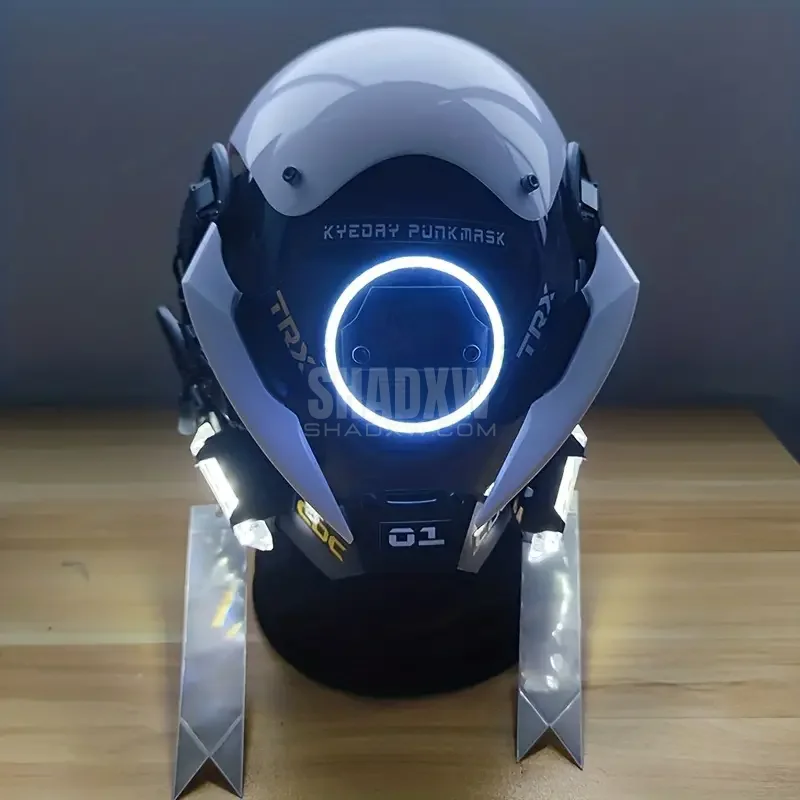 White Cyberpunk Helmet LED - Image 7
