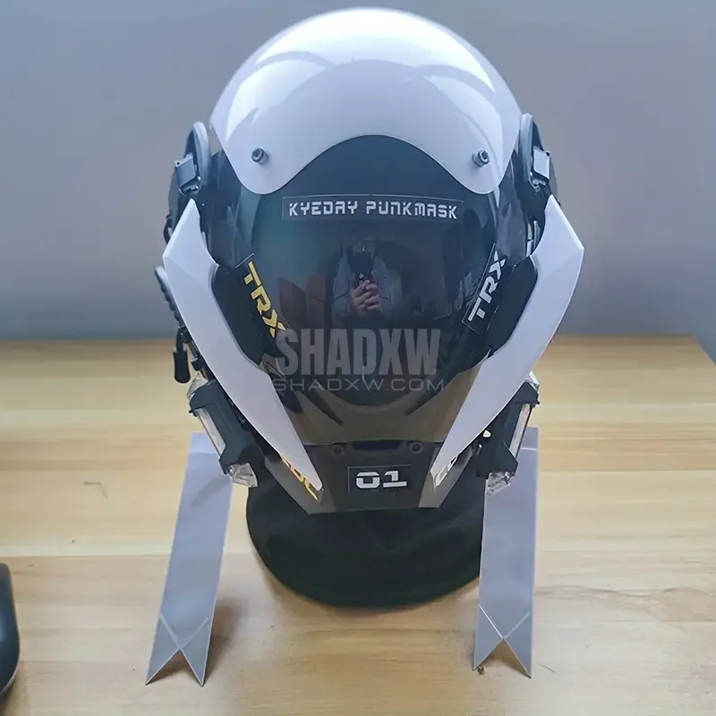 White Cyberpunk Helmet LED - Image 8