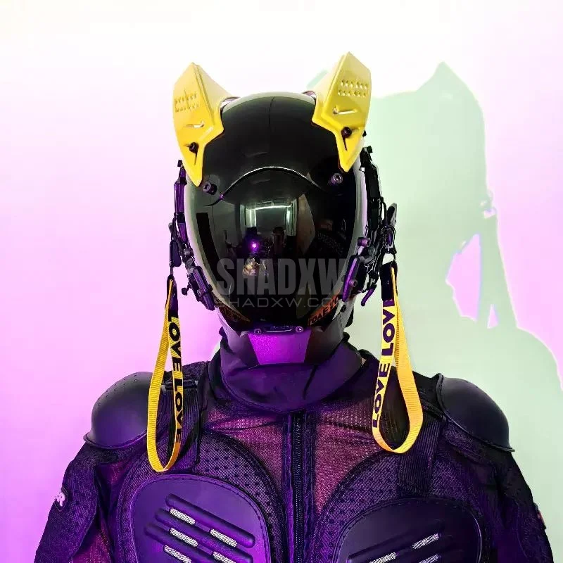 Yellow and Black Cyberpunk Helmet - Image 3